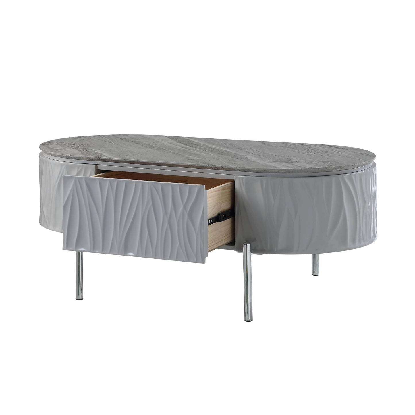 Gray Wood & Steel Oval Coffee Table w/ Drawer image 5
