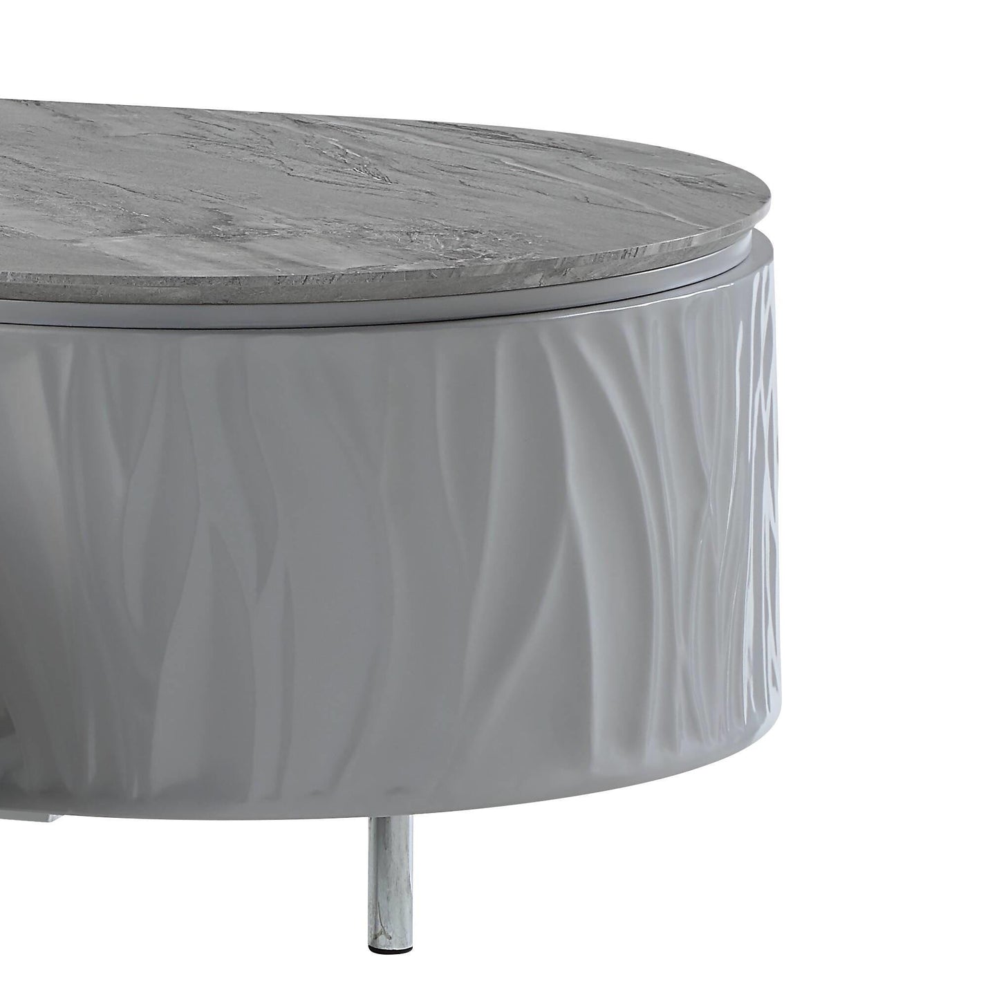 Gray Wood & Steel Oval Coffee Table w/ Drawer image 7