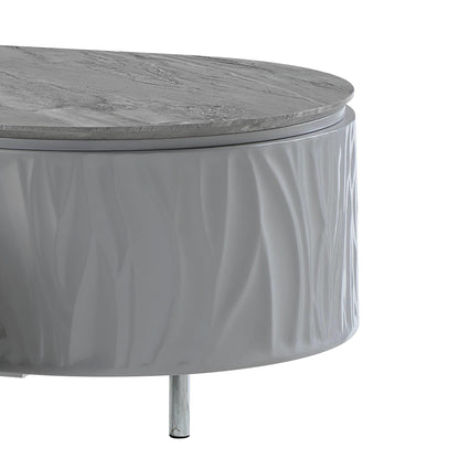 Gray Wood & Steel Oval Coffee Table w/ Drawer image 7