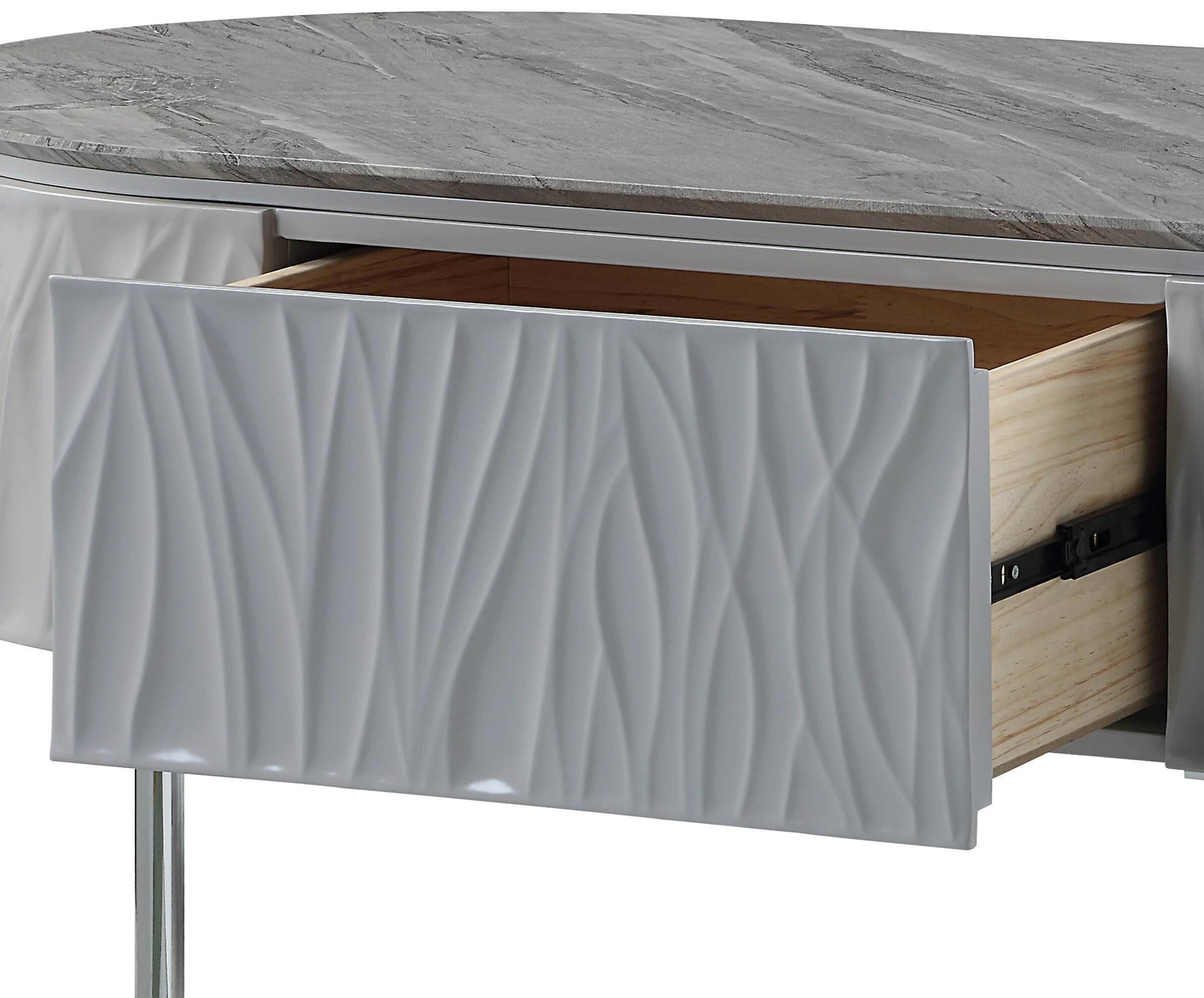 Gray Wood & Steel Oval Coffee Table w/ Drawer image 8