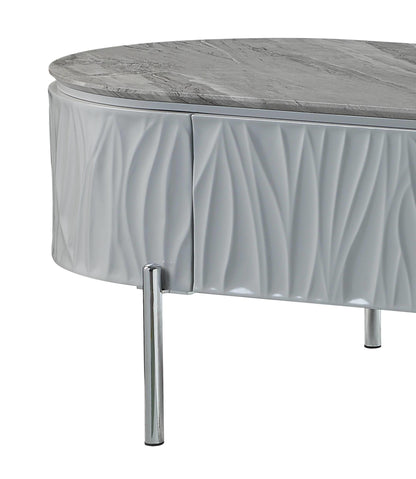 Gray Wood & Steel Oval Coffee Table w/ Drawer image 9