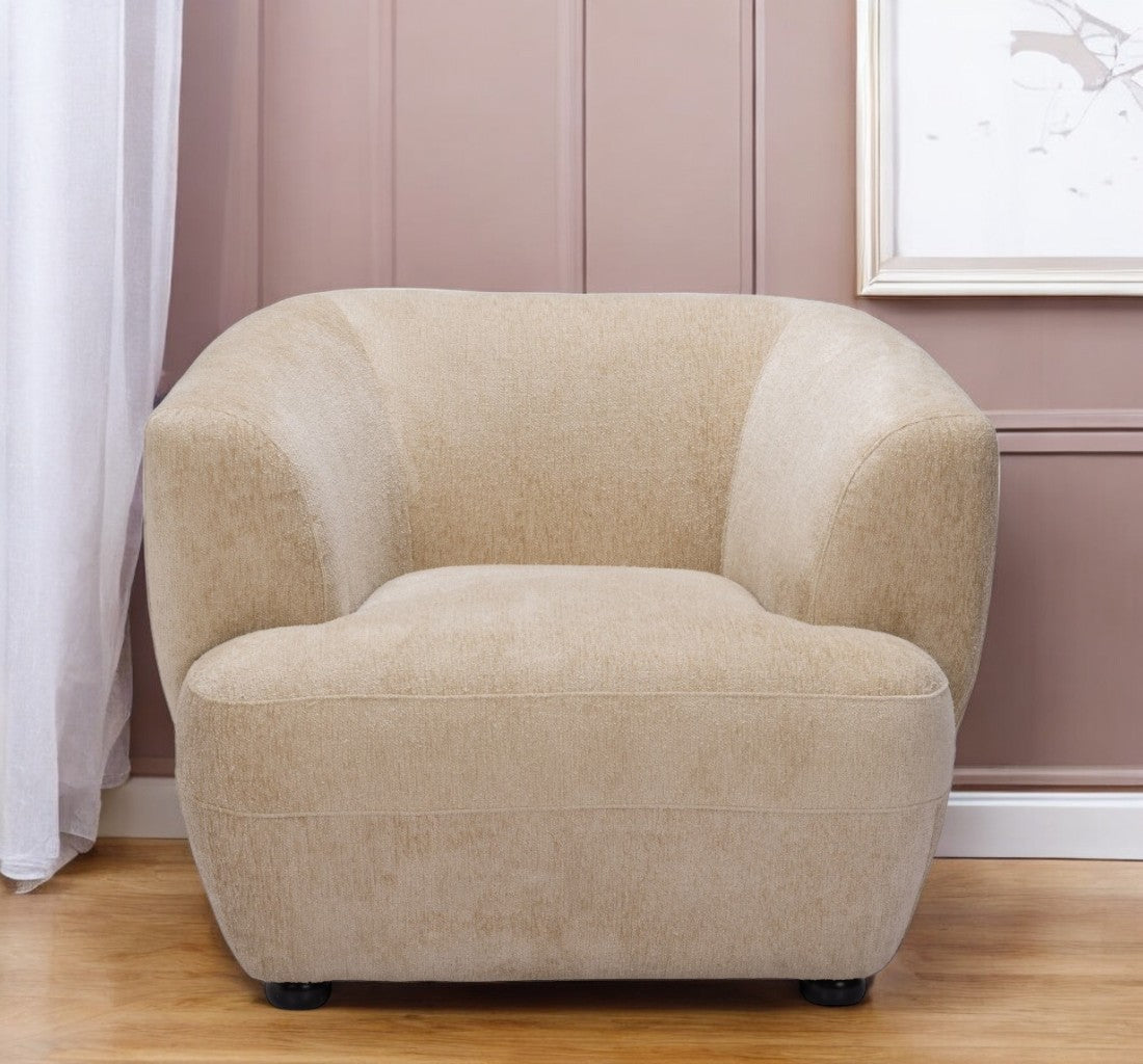 Beige & Black Faux Shearling & Upholstered Arm Chair