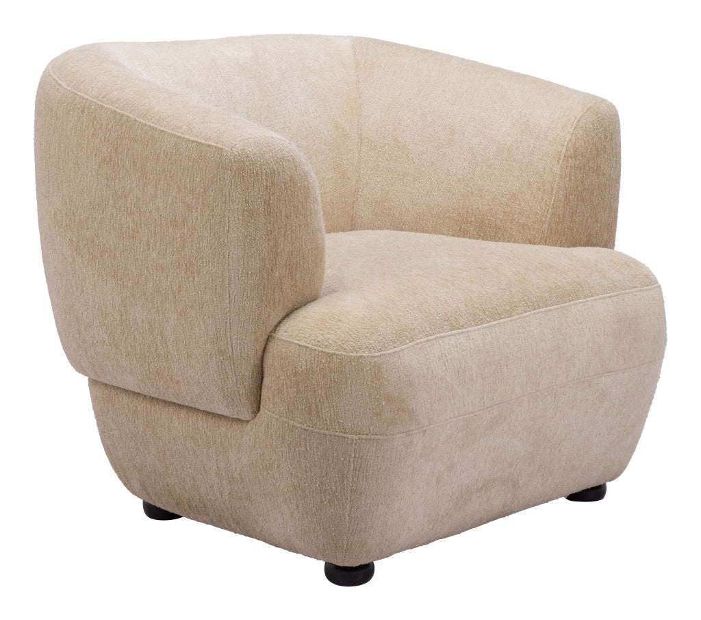 Beige & Black Faux Shearling & Upholstered Arm Chair