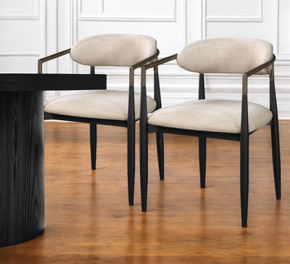 Beige & Black Fabric Dining Chairs - Set of 2