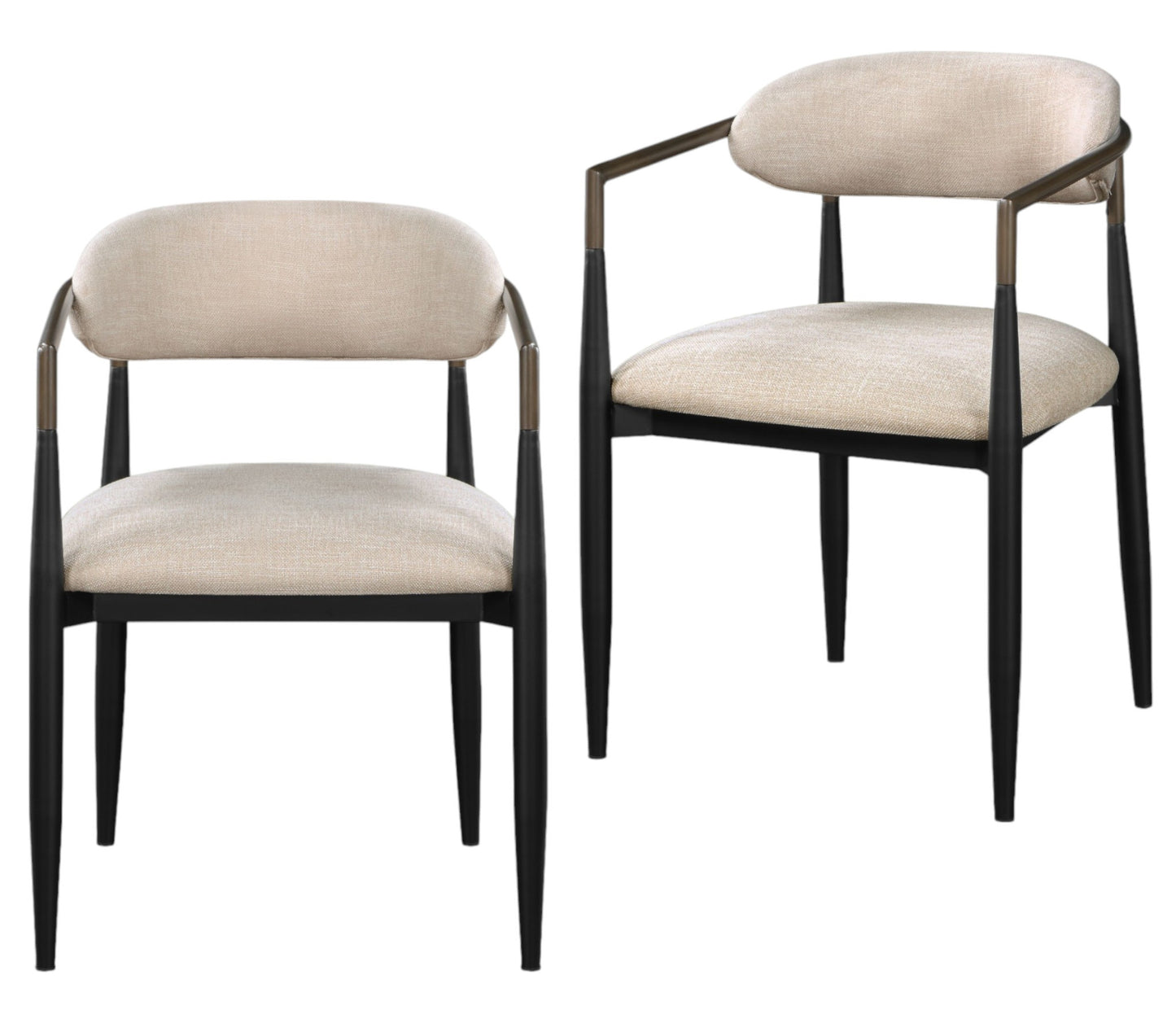Beige & Black Fabric Dining Chairs - Set of 2