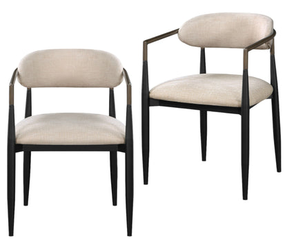 Beige & Black Fabric Dining Chairs - Set of 2