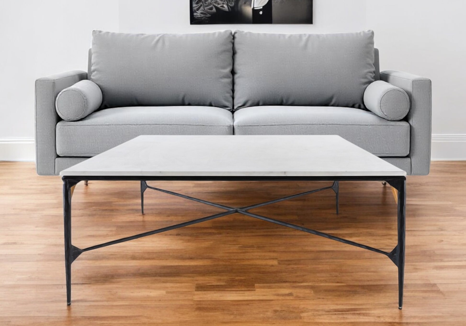 Black & White Genuine Marble & Iron Square Coffee Table image 1