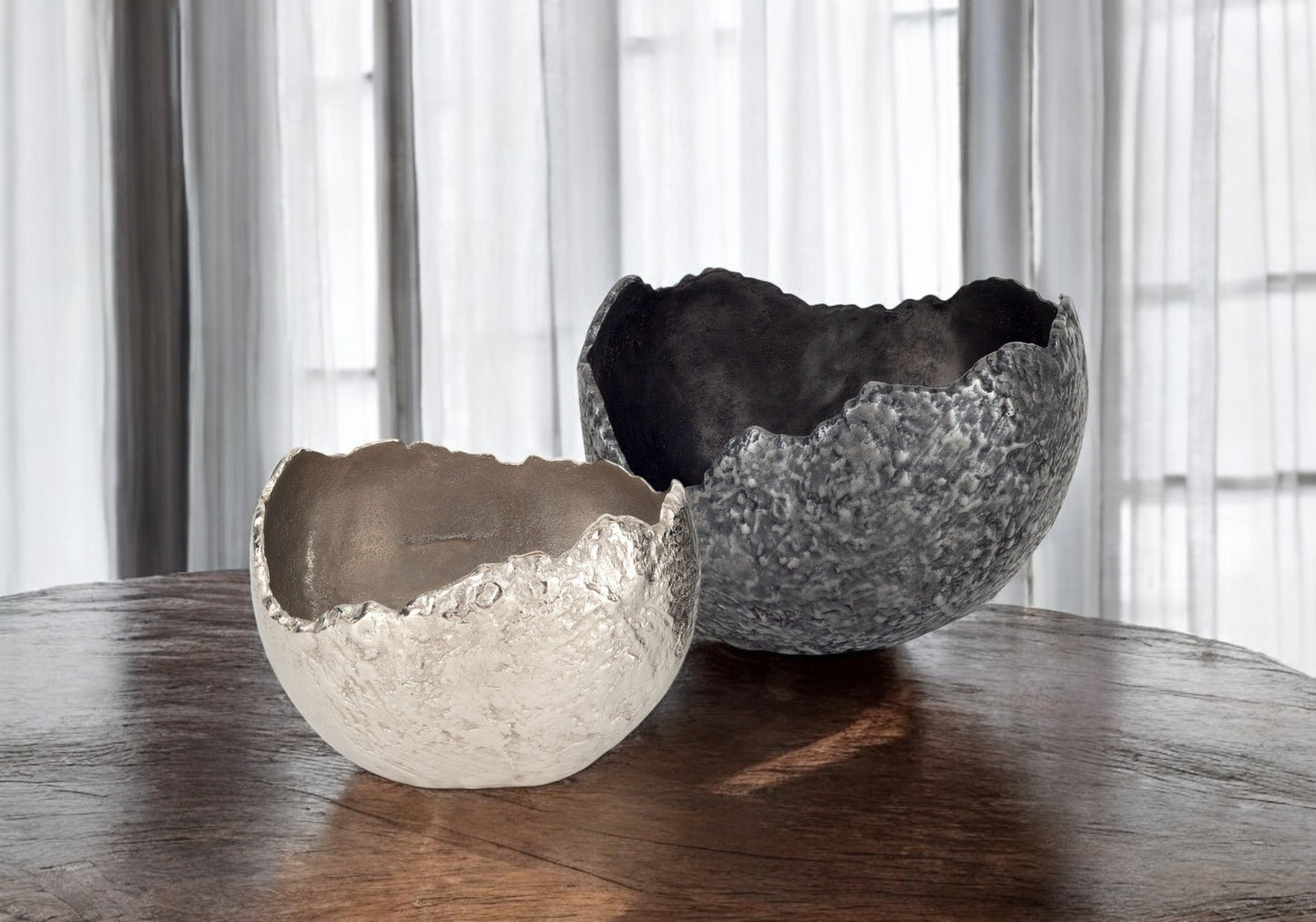 Set of Two Gray & Silver Aluminum Decorative Bowls