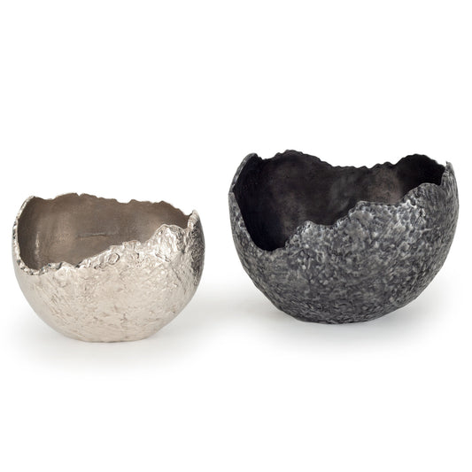 Set of Two Gray & Silver Aluminum Decorative Bowls