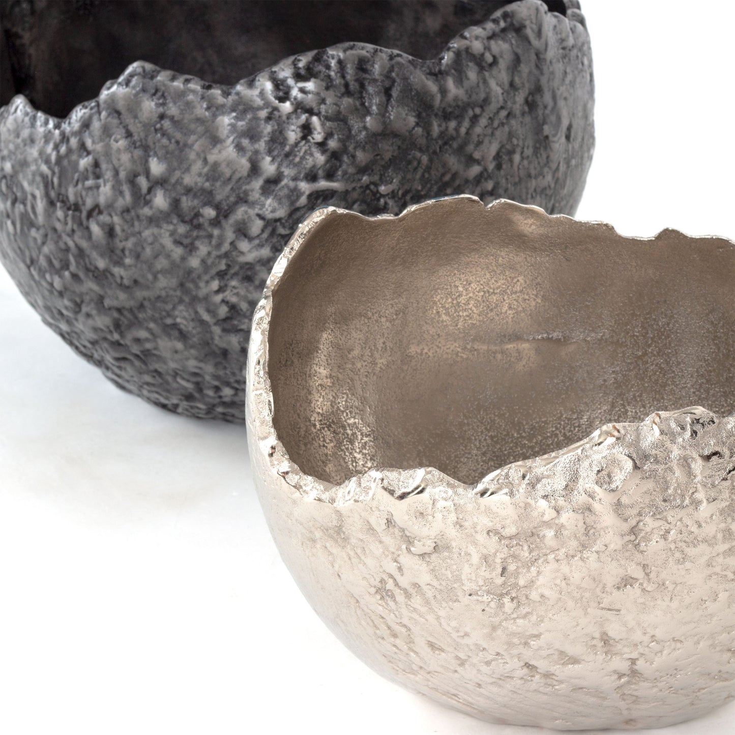 Set of Two Gray & Silver Aluminum Decorative Bowls