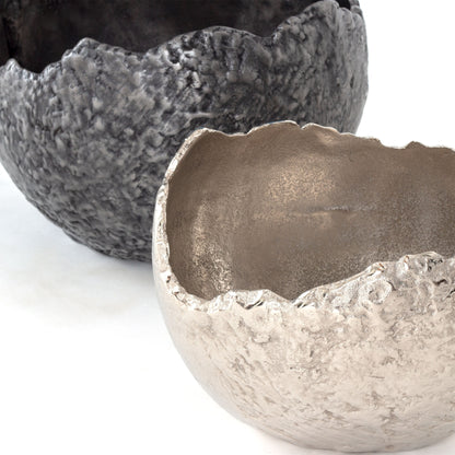 Set of Two Gray & Silver Aluminum Decorative Bowls