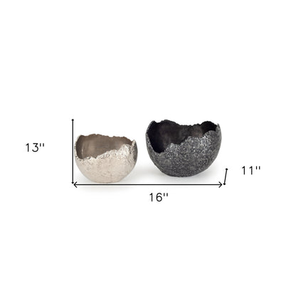 Set of Two Gray & Silver Aluminum Decorative Bowls