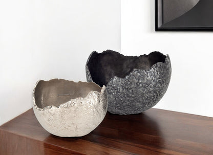 Set of Two Gray & Silver Aluminum Decorative Bowls