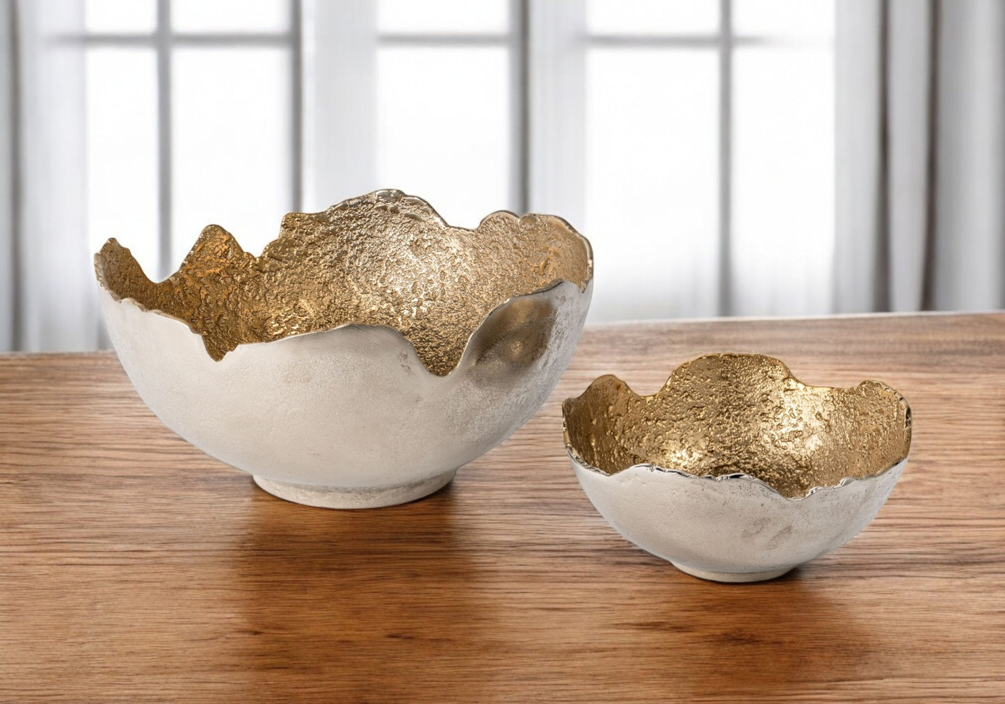 Set of Two Gold & Silver Aluminum Decorative Bowls