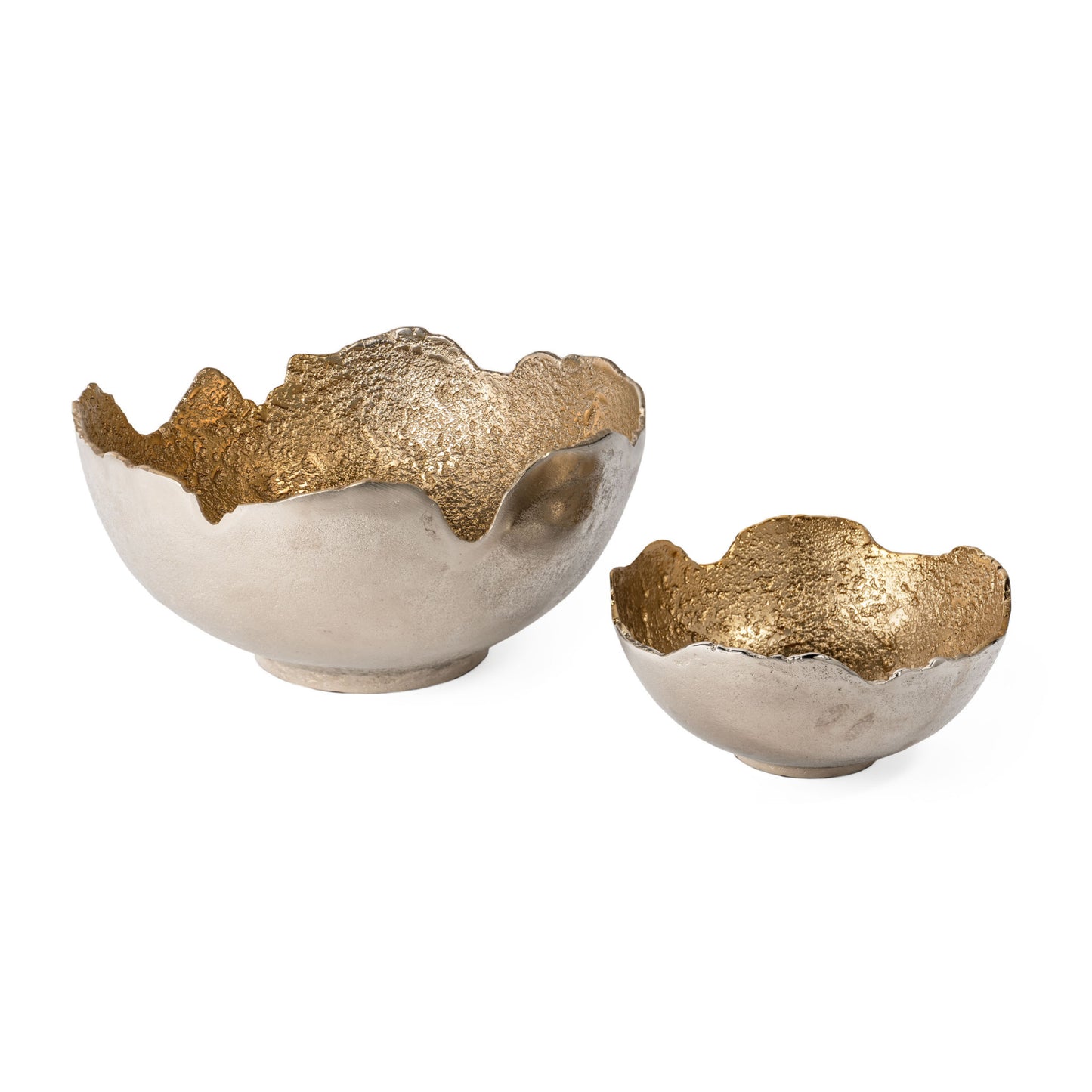 Set of Two Gold & Silver Aluminum Decorative Bowls
