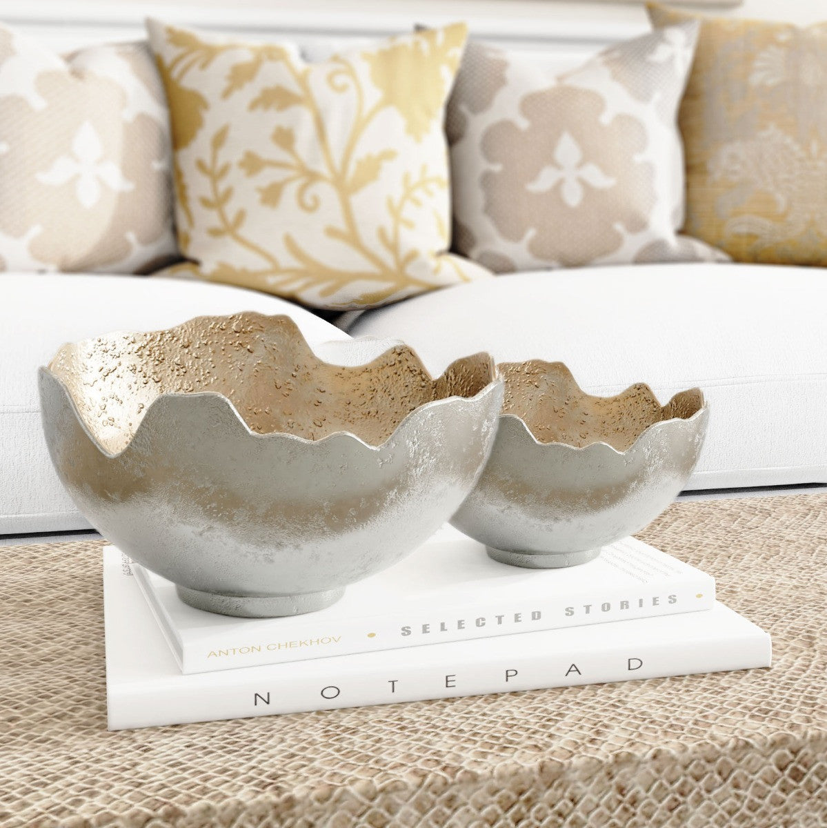 Set of Two Gold & Silver Aluminum Decorative Bowls