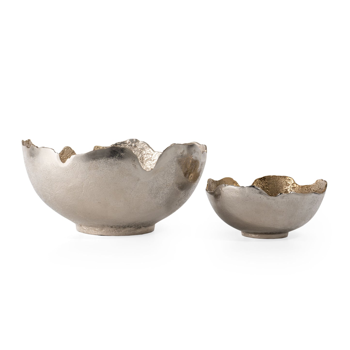 Set of Two Gold & Silver Aluminum Decorative Bowls