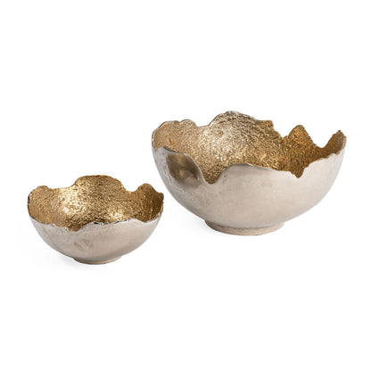 Set of Two Gold & Silver Aluminum Decorative Bowls