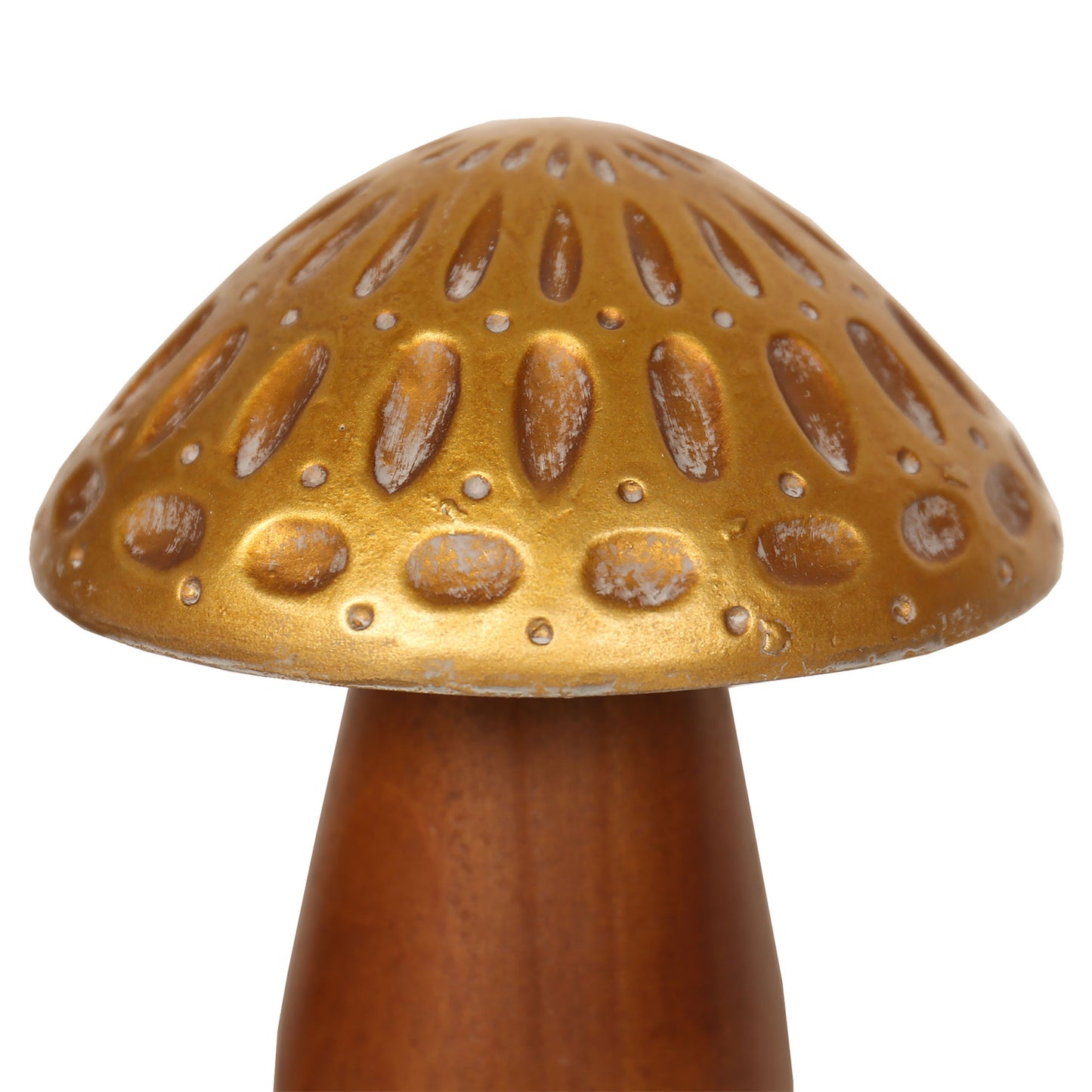 Set of Three Brown & Gold Wood Mushroom Tabletop Sculptures