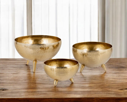 Gold Metal Decorative Footed Bowls - Set of 3