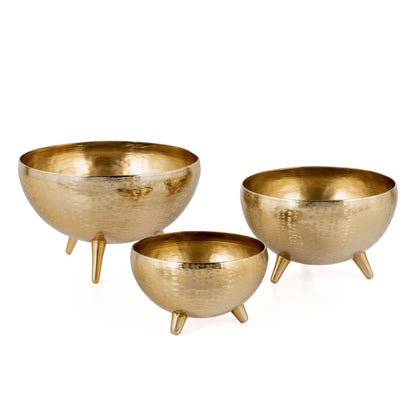 Gold Metal Decorative Footed Bowls - Set of 3