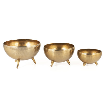 Gold Metal Decorative Footed Bowls - Set of 3