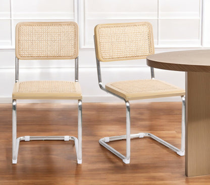 Natural & Silver Steel Dining Chair - Set of 2