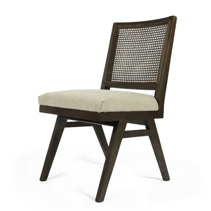 Dark Brown & Gray Wood Cane & Upholstery Dining Chair - Set of 2