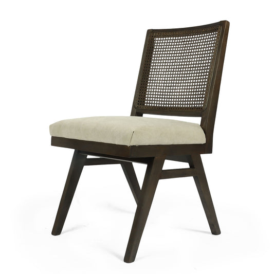 Dark Brown & Gray Wood Cane & Upholstery Dining Chair - Set of 2