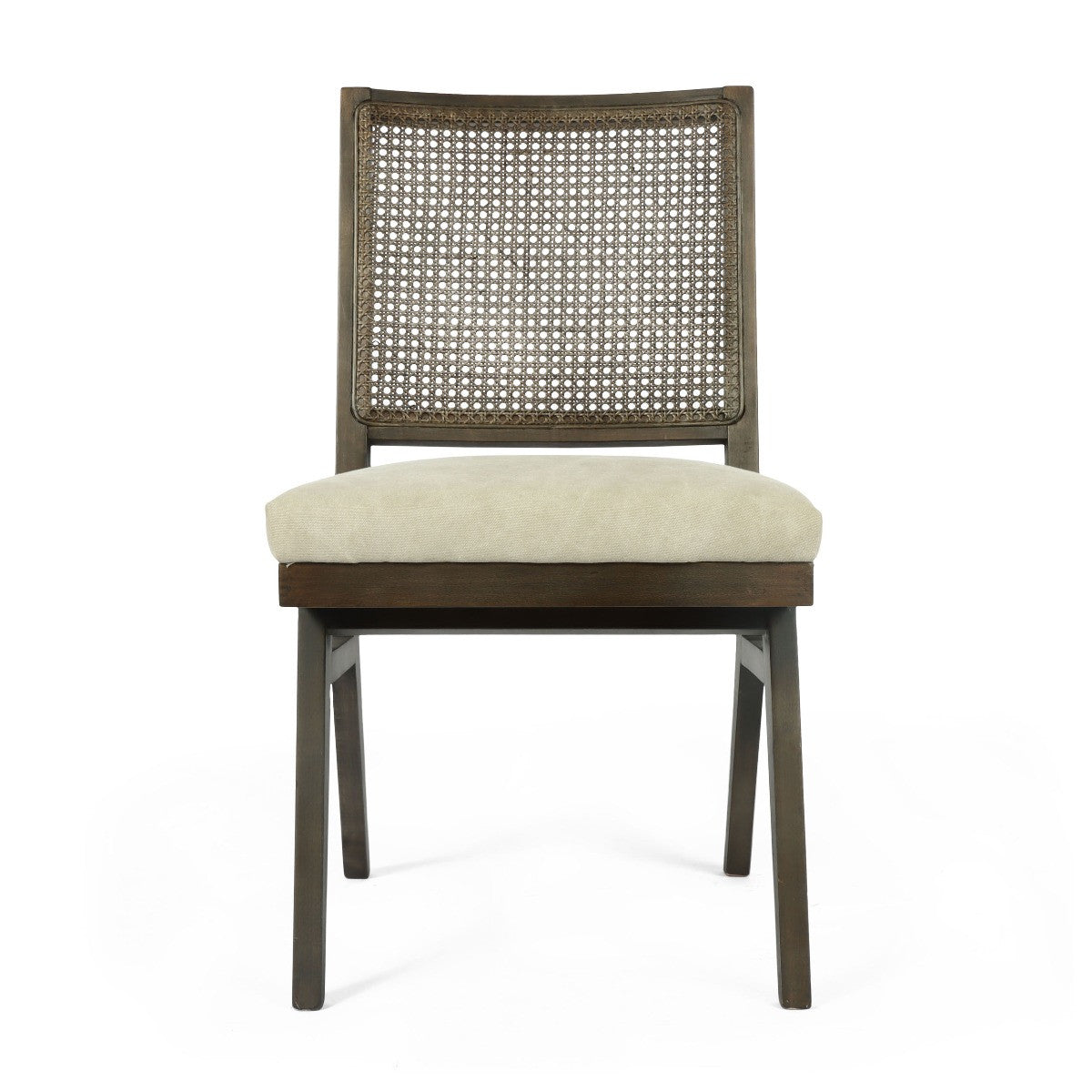 Dark Brown & Gray Wood Cane & Upholstery Dining Chair - Set of 2