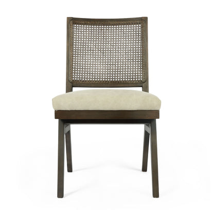 Dark Brown & Gray Wood Cane & Upholstery Dining Chair - Set of 2