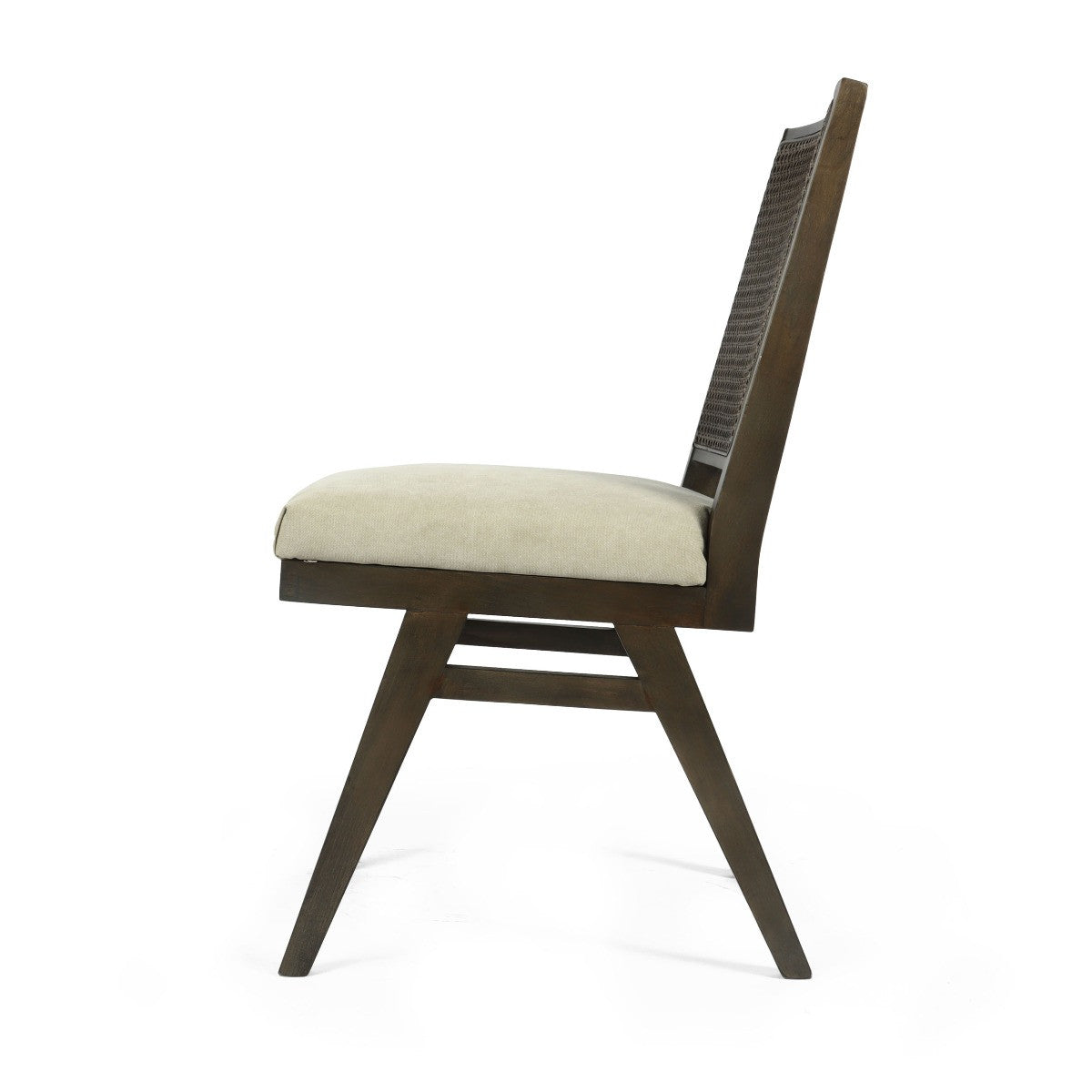 Dark Brown & Gray Wood Cane & Upholstery Dining Chair - Set of 2
