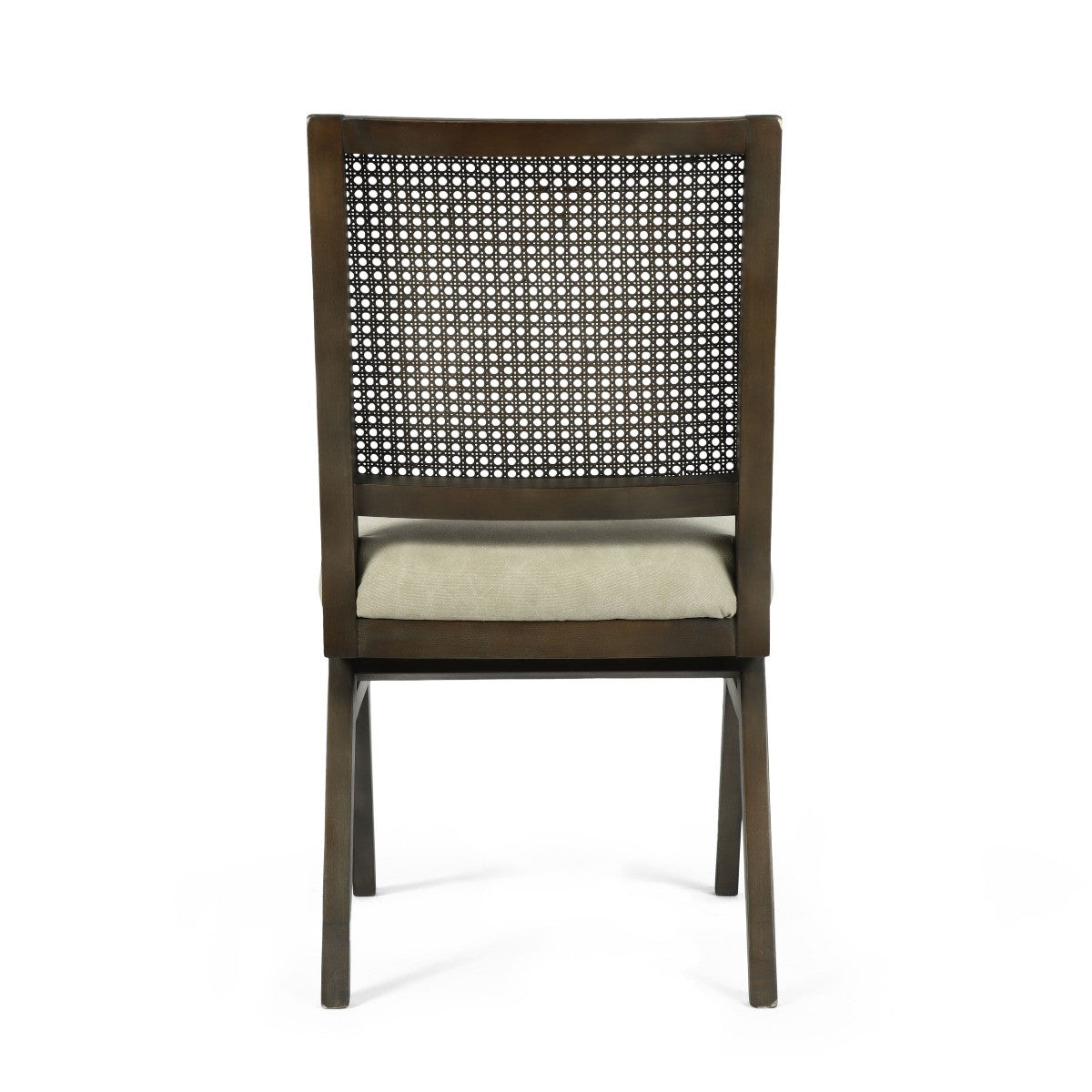 Dark Brown & Gray Wood Cane & Upholstery Dining Chair - Set of 2