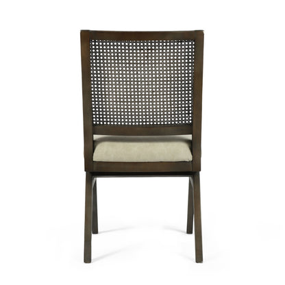 Dark Brown & Gray Wood Cane & Upholstery Dining Chair - Set of 2