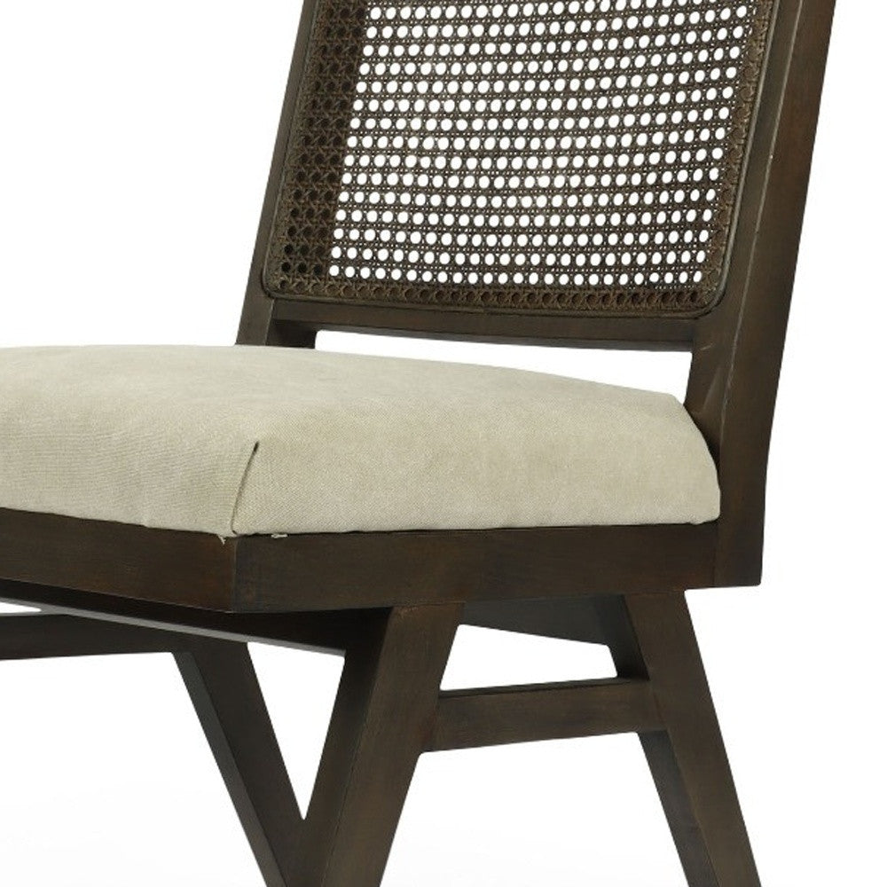 Dark Brown & Gray Wood Cane & Upholstery Dining Chair - Set of 2