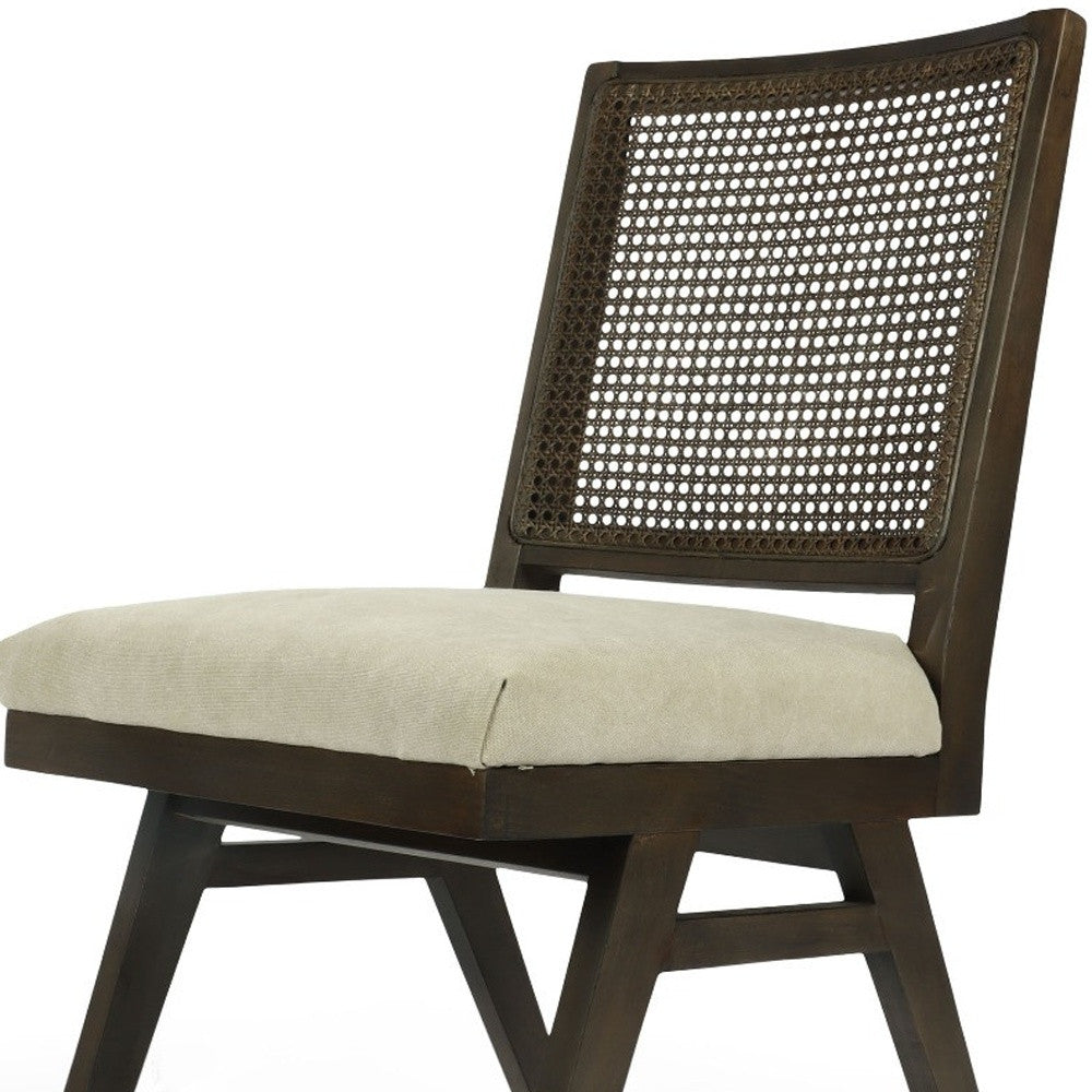 Dark Brown & Gray Wood Cane & Upholstery Dining Chair - Set of 2