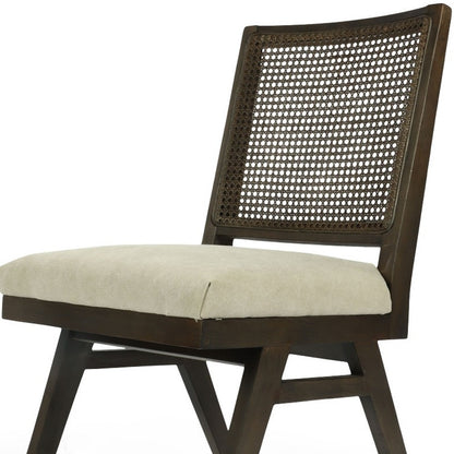 Dark Brown & Gray Wood Cane & Upholstery Dining Chair - Set of 2