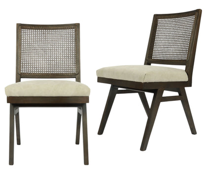 Dark Brown & Gray Wood Cane & Upholstery Dining Chair - Set of 2