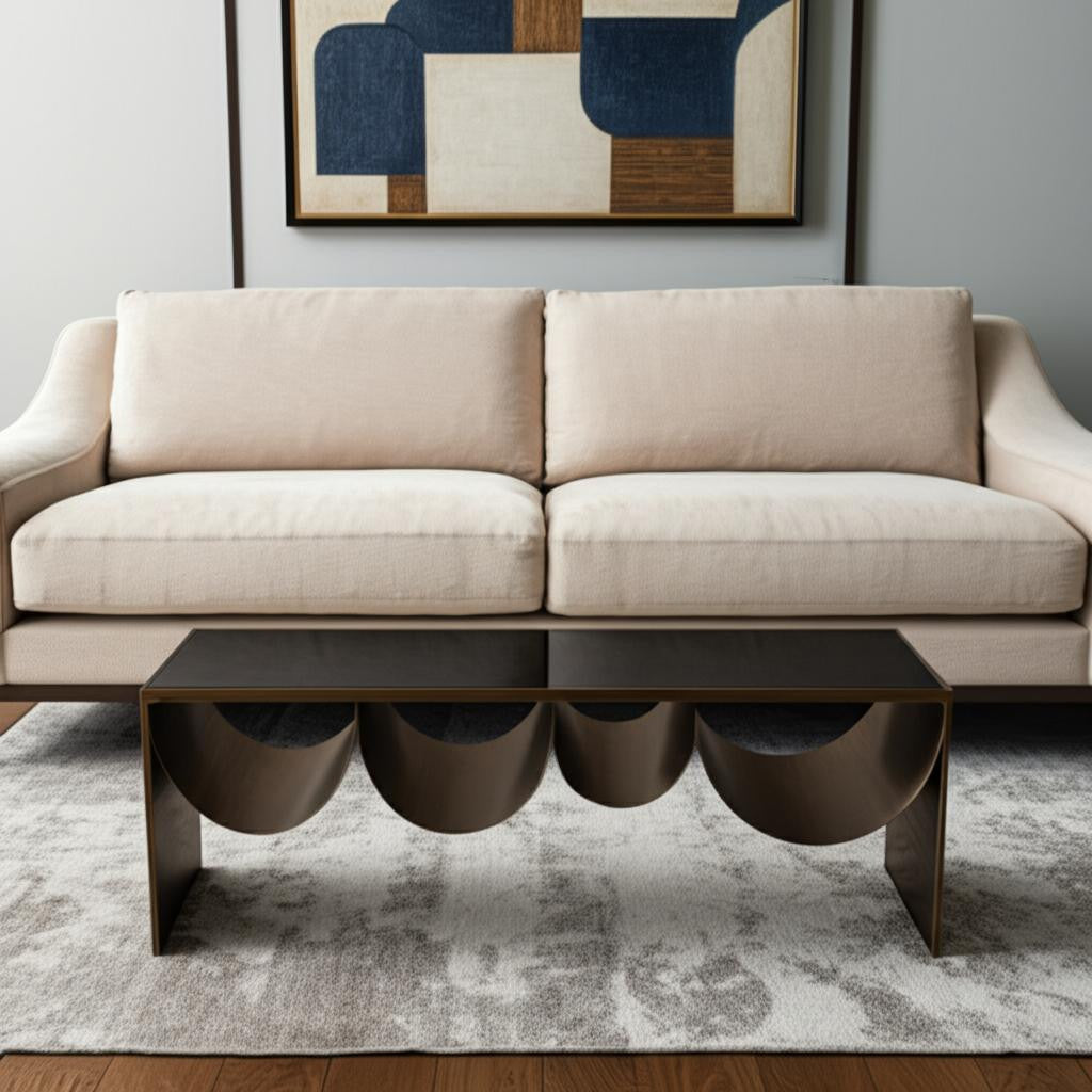 Black & Brass Mirrored Glass & Steel Solid Coffee Table image 1
