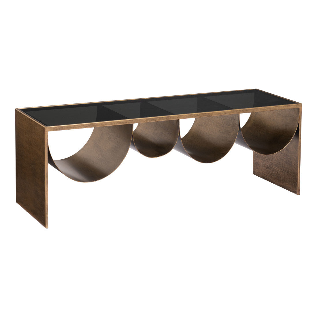 Black & Brass Mirrored Glass & Steel Solid Coffee Table image 3