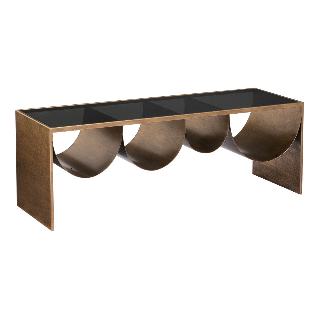 Black & Brass Mirrored Glass & Steel Solid Coffee Table image 4