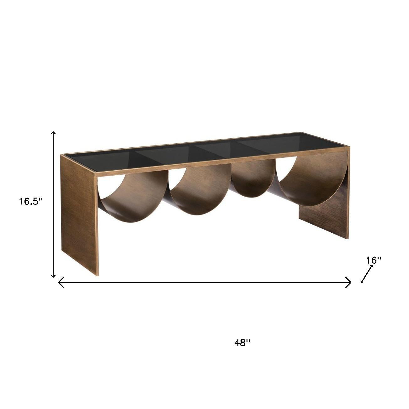 Black & Brass Mirrored Glass & Steel Solid Coffee Table image 9