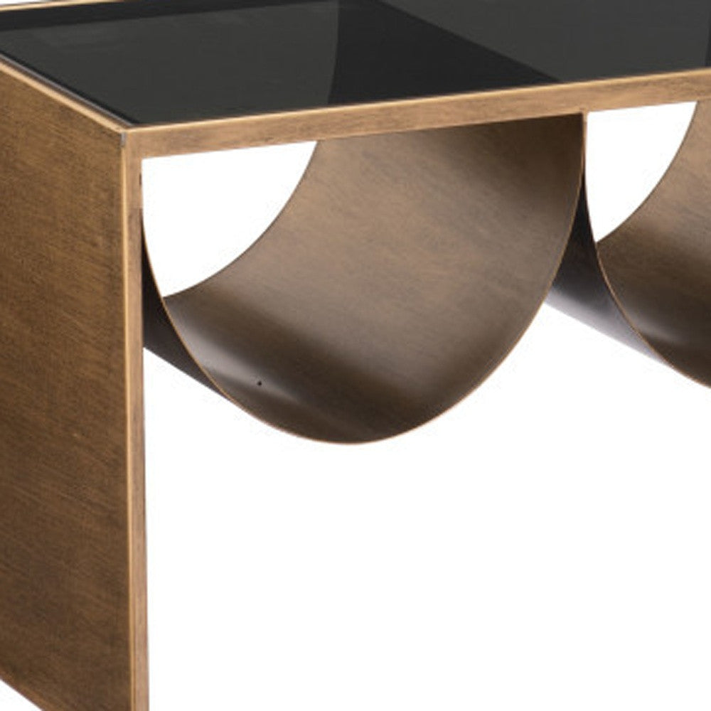 Black & Brass Mirrored Glass & Steel Solid Coffee Table image 5