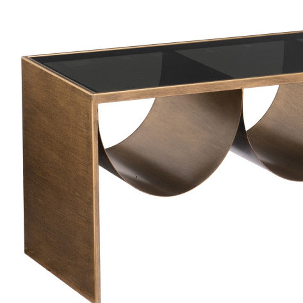 Black & Brass Mirrored Glass & Steel Solid Coffee Table image 6
