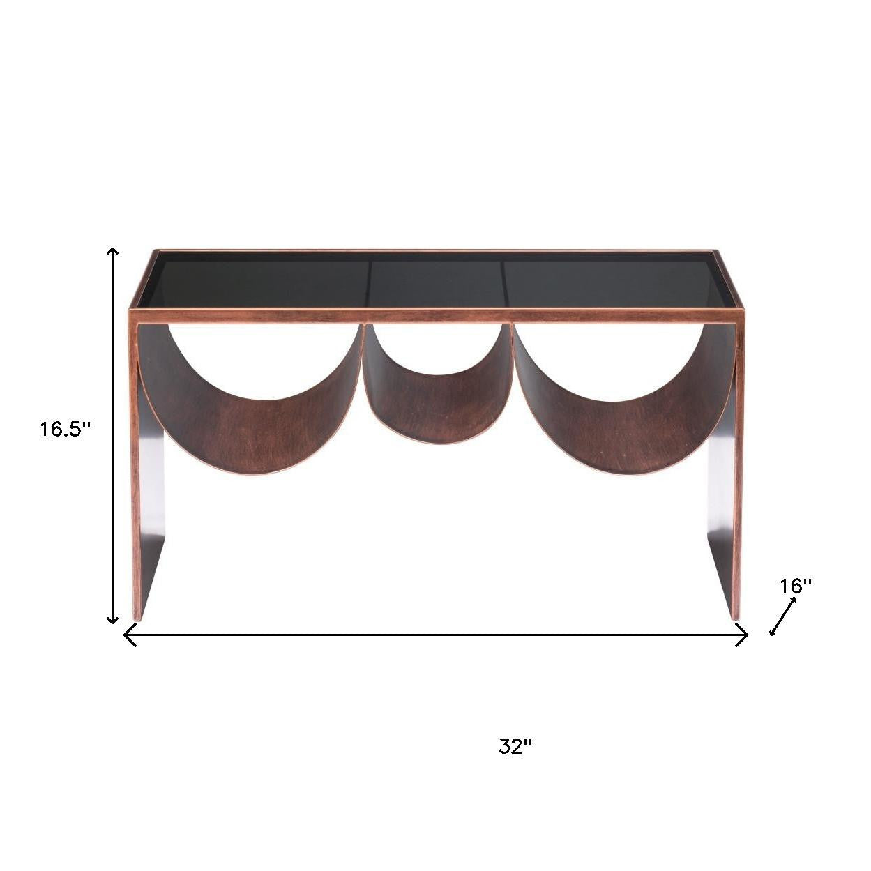 Black & Copper Mirrored Glass & Steel Solid Coffee Table image 7
