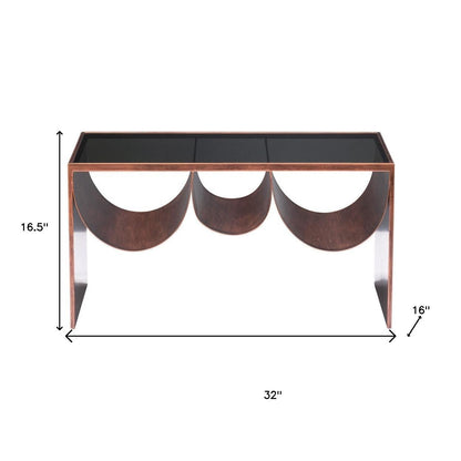 Black & Copper Mirrored Glass & Steel Solid Coffee Table image 7
