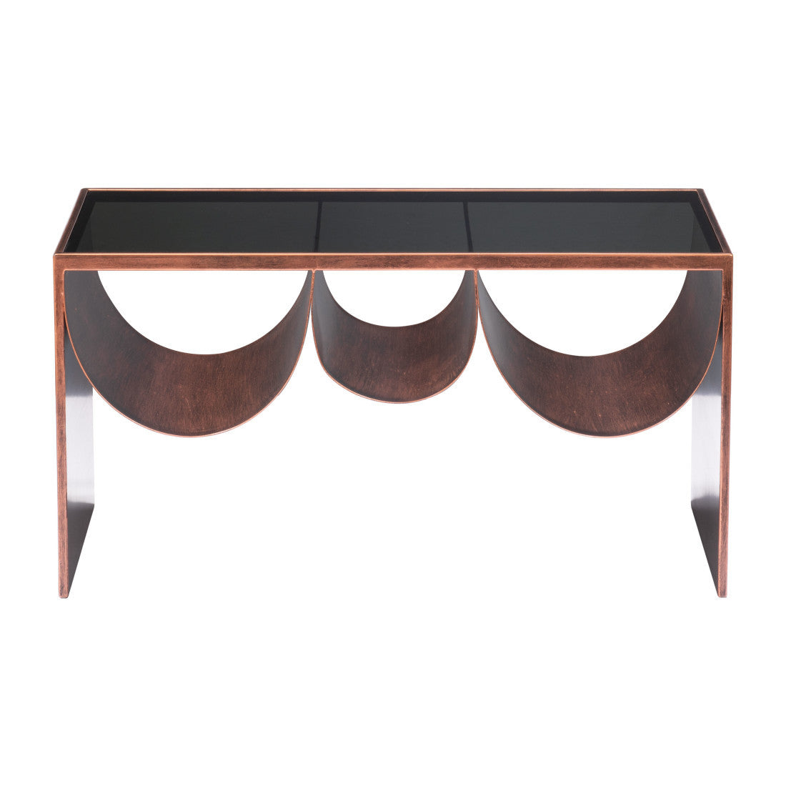 Black & Copper Mirrored Glass & Steel Solid Coffee Table image 2