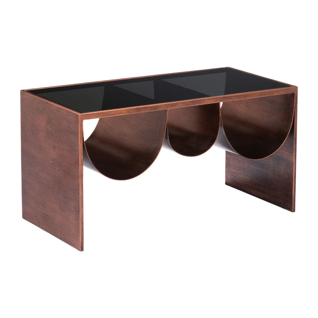 Black & Copper Mirrored Glass & Steel Solid Coffee Table image 3