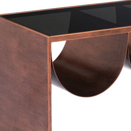 Black & Copper Mirrored Glass & Steel Solid Coffee Table image 5