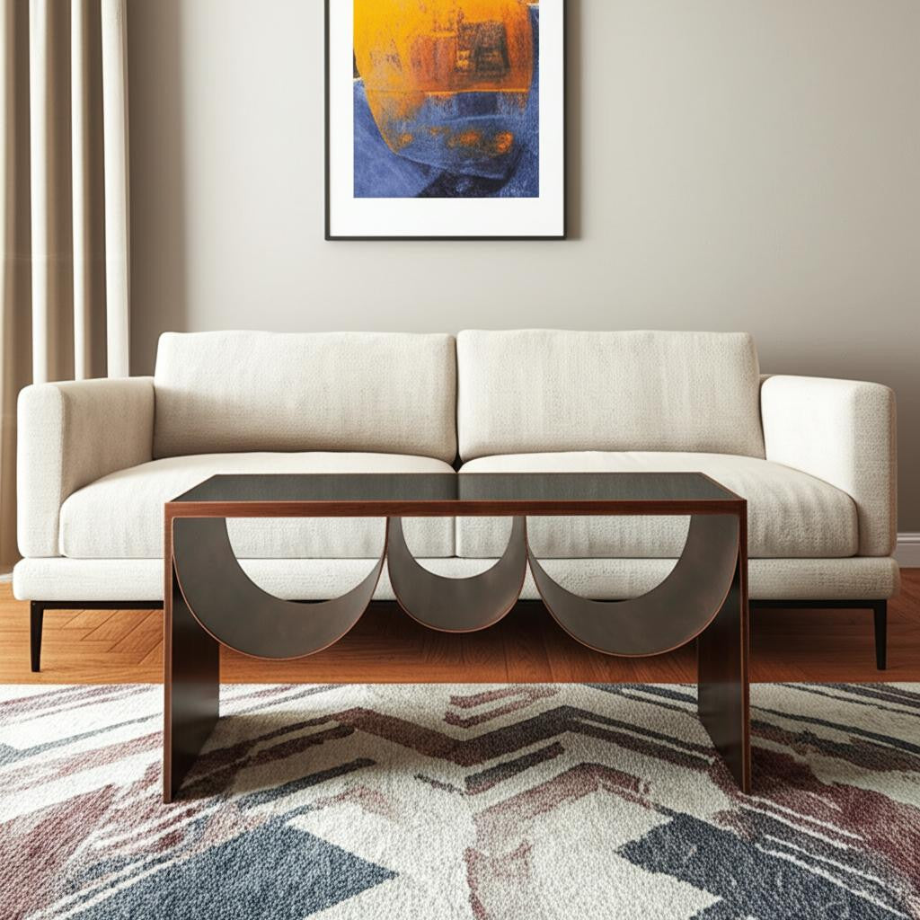 Black & Copper Mirrored Glass & Steel Solid Coffee Table image 1